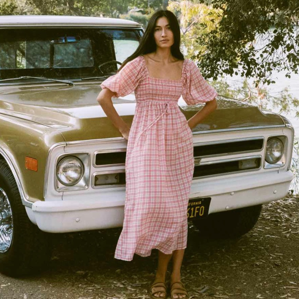 Katrina Dress Grapefruit Plaid Christy Dawn